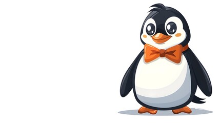 Obraz premium Adorable Cartoon Penguin with Bowtie on White Background Vector