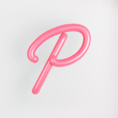 Obraz premium 3D Pink Script Uppercase Letter P on light background. Cute Cursive Bubble typography symbol vector illustration.