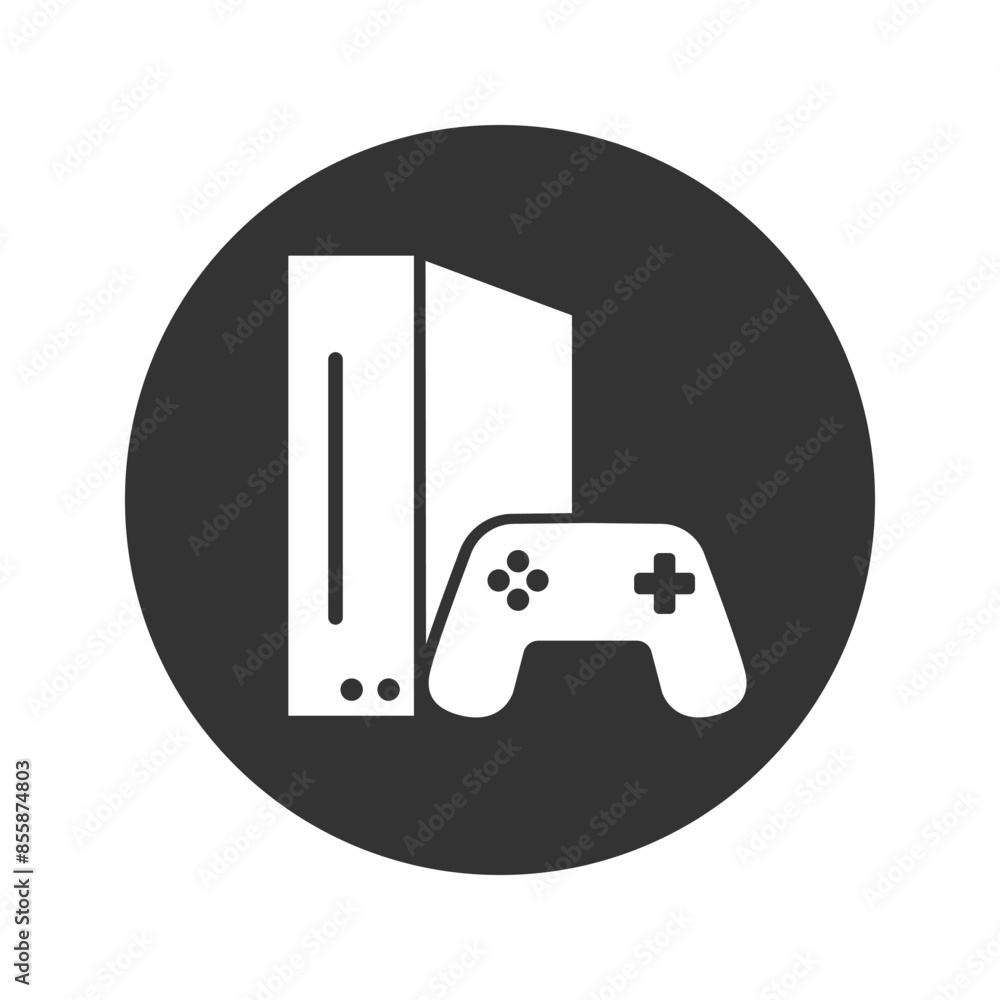 Poster video game console with joystick icon isolated on white background. vector
