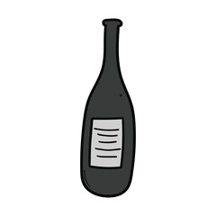 Hand drawn cartoon empty wine bottle on white background.