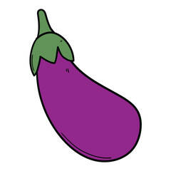 Hand drawn cartoon whole eggplant on white background.