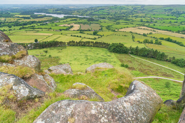 View of the countryside of the Peak District taken from a vantagepoint of Hen Cloud