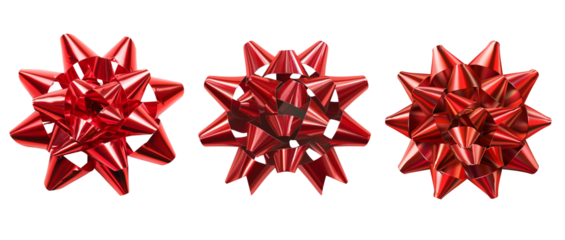 Red bow collection isolated on transparent background.