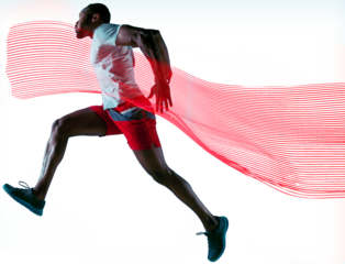 Focused athlete, young African-American man, runner, preparing for marathon, training isolated on transparent background. Concept of sport, action and motion, marathon, competition