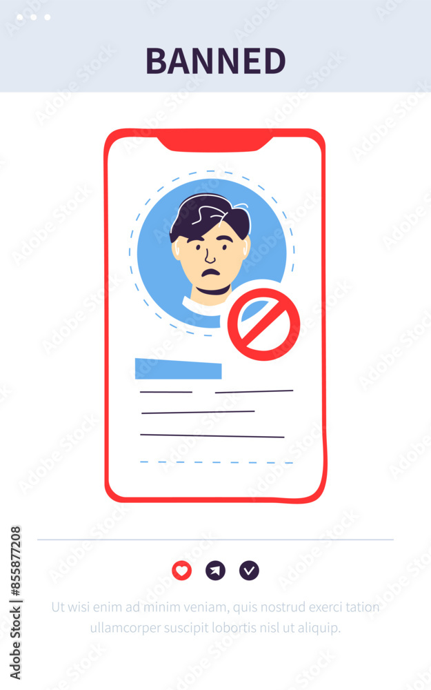 Poster banned account - colorful flat design style banner with linear elements. incorrect password or viola