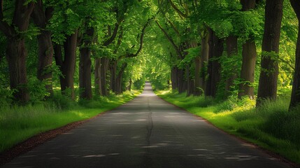 Fototapeta premium Sunlit path through lush green trees