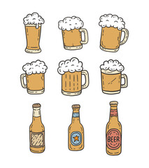 Cute Beer Cartoon Doodle Style Illustration