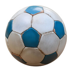 vintage 3D illustration, blue and white color, soccer ball isolated on transparent background