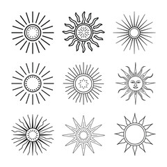 A bundle of line art sun design vector icon style