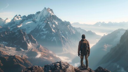 A man standing alone on a hill, looking at nature.