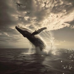 Fototapeta premium Majestic Whale Breaching the Powerful Ocean Waves with Dramatic Splash