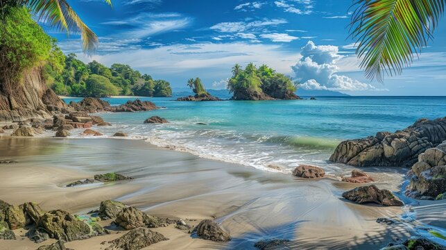 Paisaje marino de una playa en el parque nacional de Manuel Antonio en Costa Rica. telephoto lens