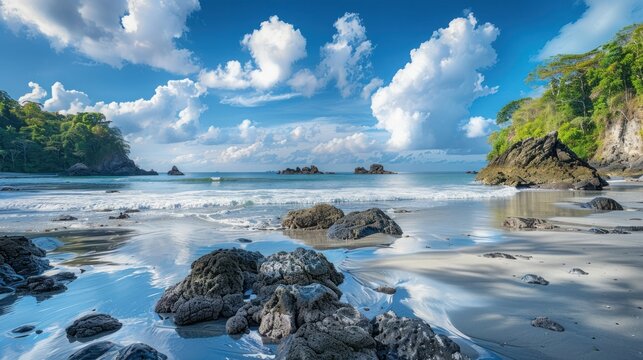 Paisaje marino de una playa en el parque nacional de Manuel Antonio en Costa Rica. telephoto lens