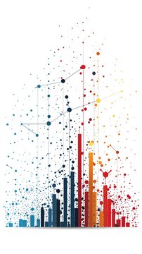 Colorful data visualization chart with bar graphs and connecting lines, representing statistical analysis and business performance.