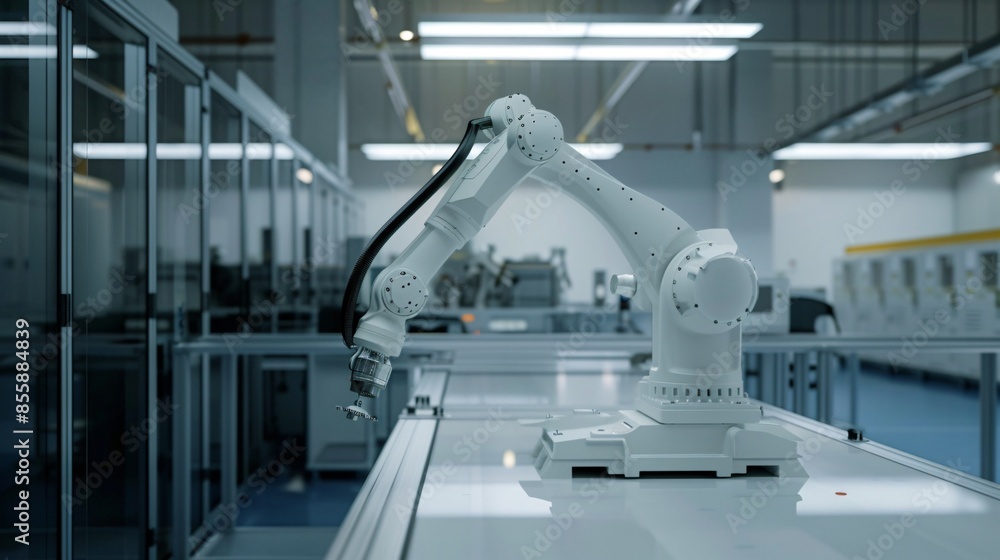 Aufkleber precision engineering is illustrated by a robotic arm performing tasks in a fully automated facility
