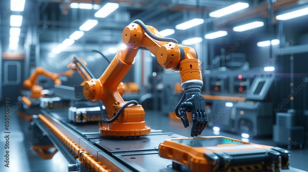 Aufkleber precision engineering is illustrated by a robotic arm performing tasks in a fully automated facility