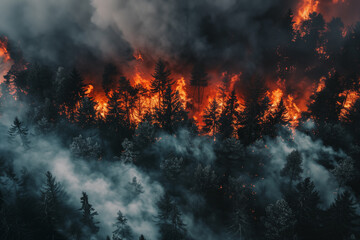 Obraz premium Terrible forest fire. Aerial view. Photo generated using AI