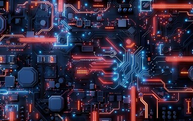 Fototapeta premium Futuristic integrated circuit board with quantum computing elements
