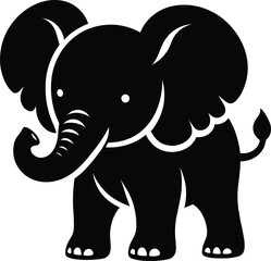 Baby Elephant sitting Silhouette isolated on white background Minimalist elephant vector shape icon