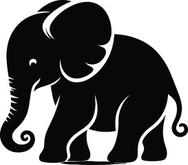 Baby Elephant sitting Silhouette isolated on white background Minimalist elephant vector shape icon