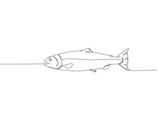 salmon, red fish, salmon oil, sea fish one line art. Continuous line drawing of farm, nature, agriculture, fish farming, fishing.