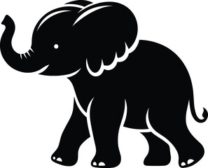 Baby Elephant sitting Silhouette isolated on white background Minimalist elephant vector shape icon