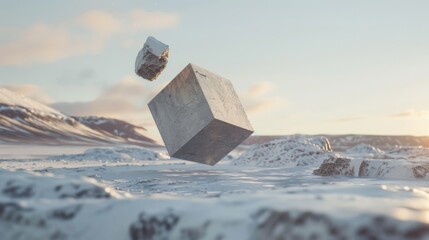 A cube floating in the air in surreal word