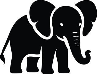 Fototapeta premium Baby Elephant sitting Silhouette isolated on white background Minimalist elephant vector shape icon
