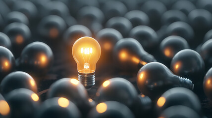Business concept. Consider the different concept of light bulbs. New solution to problems. A new idea that comes to the mind of an entrepreneur.