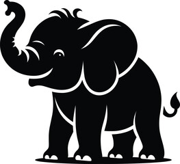 Baby Elephant sitting Silhouette isolated on white background Minimalist elephant vector shape icon