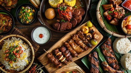 Variety of Filipino food dishes wide angle lens