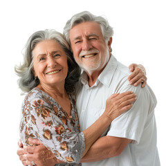 Elderly Couple Hugging Isolated on Transparent Background, Perfect for Senior Love and Companionship Content