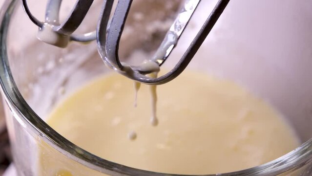 Whisking Flour And Water. Making Waffle Dough On Lunch. Muffin Mixing Bowl For Baking. Dessert Cook. Delicious Recipe Kneading Dough. Home Cooking Pancake Bakery Preparation. Mixing Dough