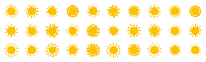 Sun icon collection. Set of abstract sun icons in hand drawing style. Sun sign collection. Sun icons set