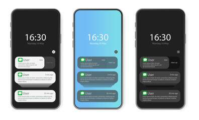 Smartphone with push notification message. Push notification message on a screen phone