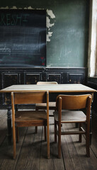 There is teacher's table but it is. Empty the class backgraund