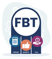 FBT - Fringe Benefit Tax acronym. business concept background. vector illustration concept with keywords and icons. lettering illustration with icons for web banner, flyer
