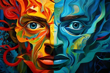 Facial expressions of anger and calmness. mental health concept.