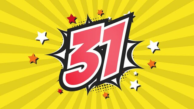 Animation of Number 31 - Thirty-One - 31st thirty-first