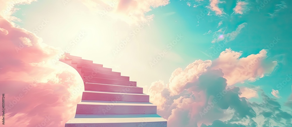 Aufkleber stairs in bright sky. stairway to heaven. copy space image. place for adding text or design