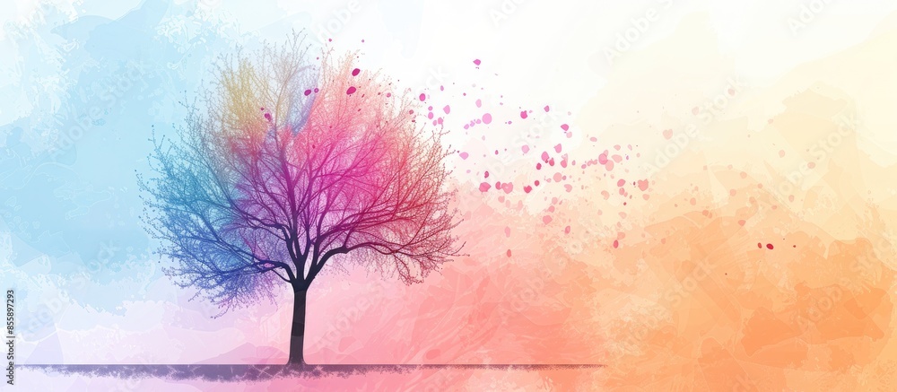 Aufkleber tree design with adobe illustrator pastel background. copy space image. place for adding text and de