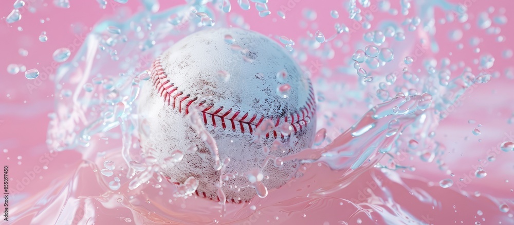 Poster baseball with water splash. high quality rendering. pastel background. copy space image. place for a
