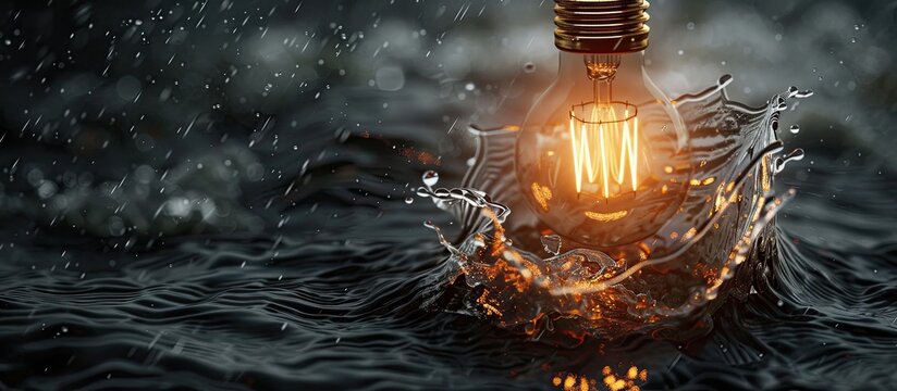 lamp bulb on black water destruction please visit my portfolio for similar images. Copy space image. Place for adding text and design