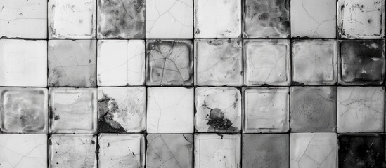 Old Ceramic tiles as abstract background - Black and White. Copy space image. Place for adding text and design