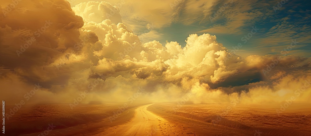 Poster abstract image of golden path in cloudy sky. copy space image. place for adding text and design