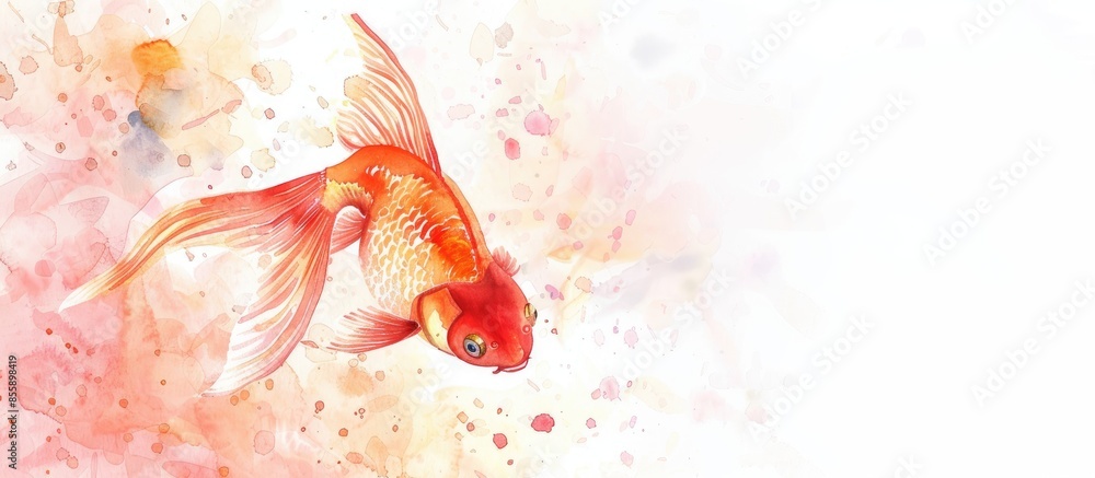 Poster cute colorful watercolor fish goldfish color pastel background. copy space image. place for adding t