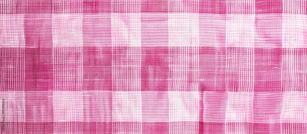 Poster pink picnic checkered plaid fabric pattern texture. stripes crossed horizontal and vertical lines.se