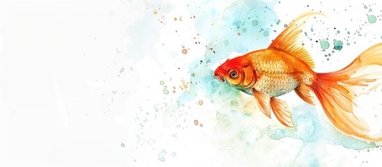 Cute colorful watercolor fish goldfish color pastel background. Copy space image. Place for adding text and design