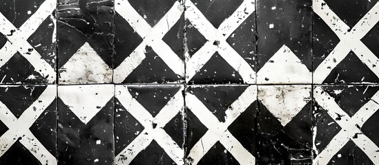 Fototapeta premium Old Ceramic tiles as abstract background - Black and White. Copy space image. Place for adding text and design
