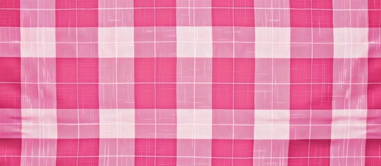 Fototapeta premium Pink picnic checkered plaid fabric pattern texture. Stripes crossed horizontal and vertical lines.Seamless checkered pattern. Copy space image. Place for adding text or design